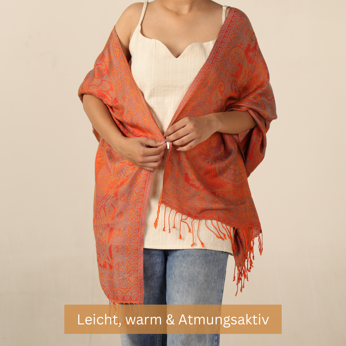 Pashmina-Schal Orange mit Paisley-Muster