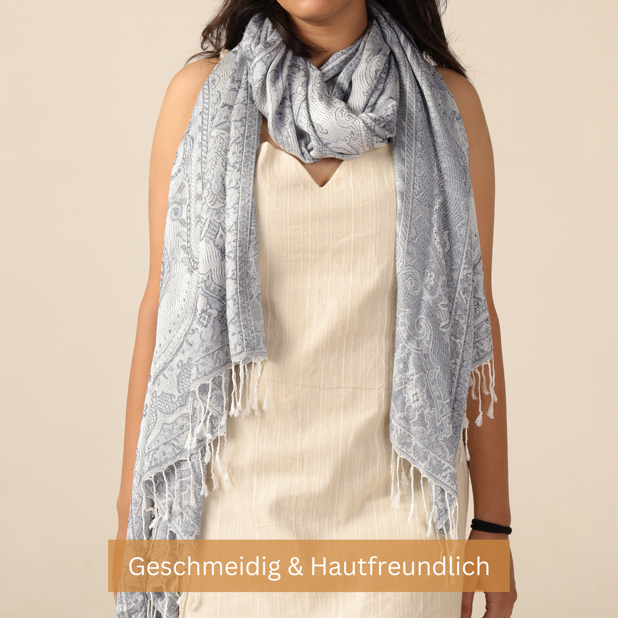 Pashmina Schal Silber mit Paisley Muster