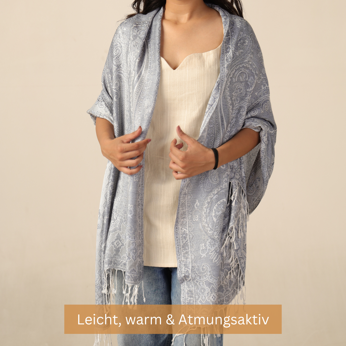 Pashmina Schal Silber mit Paisley Muster