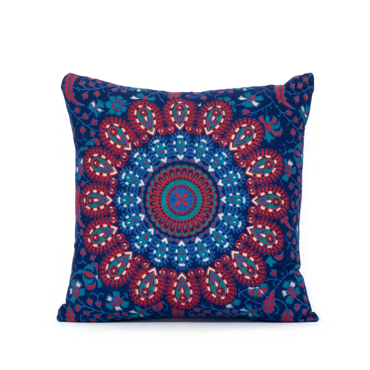 Kissen mit Pfauenfeder Mandala blau rot | 2x 40x40 cm