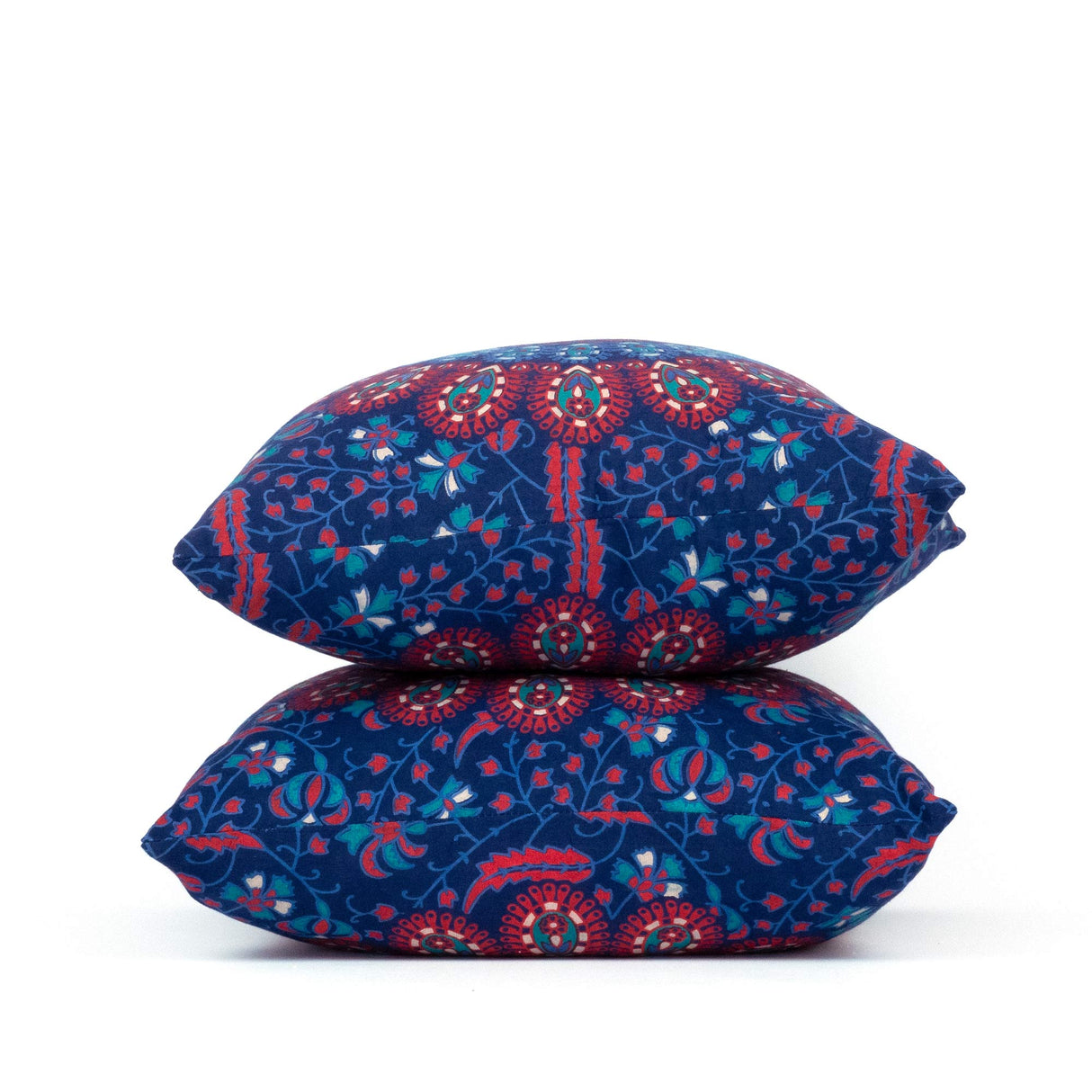 Kissen mit Pfauenfeder Mandala blau rot | 2x 40x40 cm