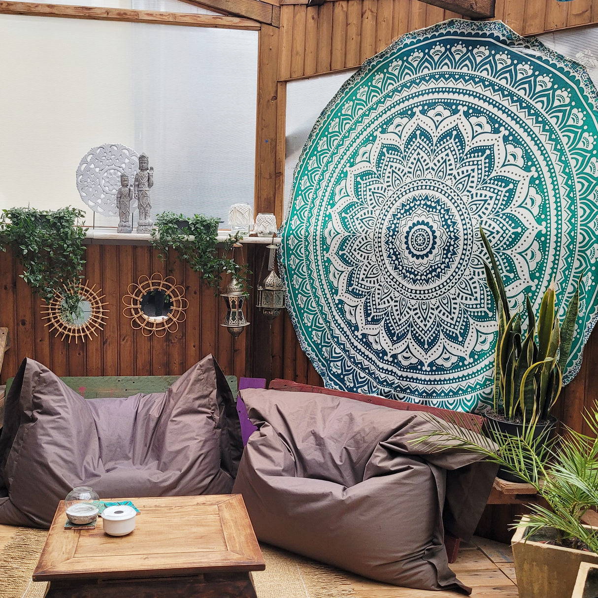 Strandtuch rundes Mandala Tuch Ombre türkis