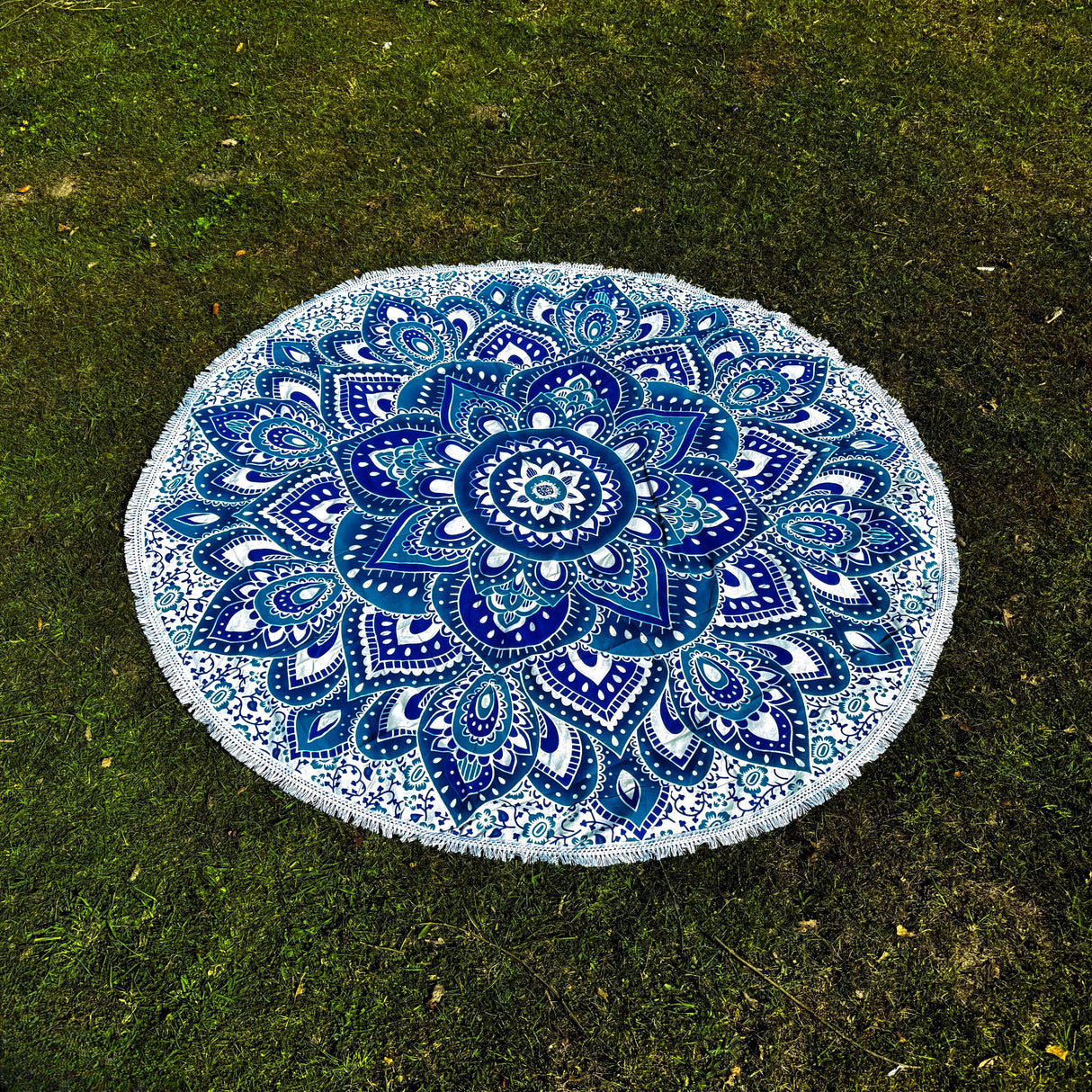 Rundes Mandala Tuch Lotus Blüte blau