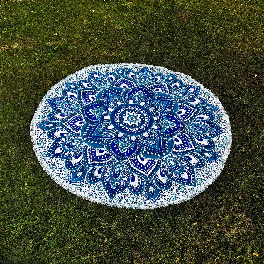 Strandtuch + 2 Kissen Lotus Mandala blau