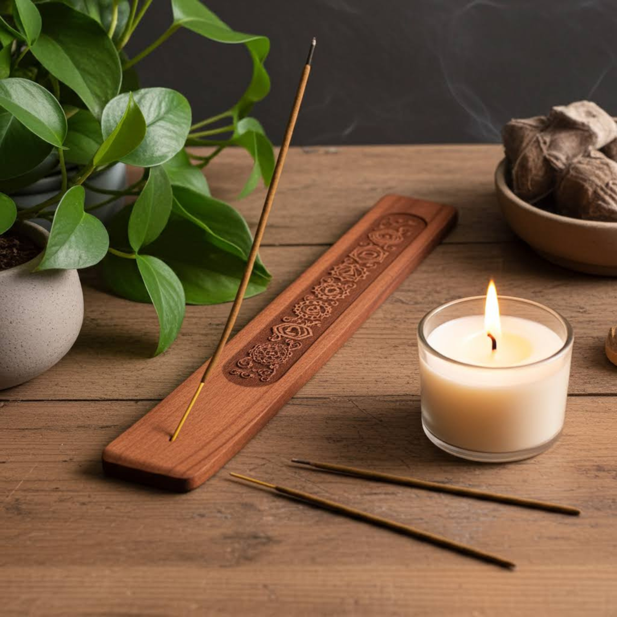 Räucherstäbchenhalter 7 Chakren aus Holz