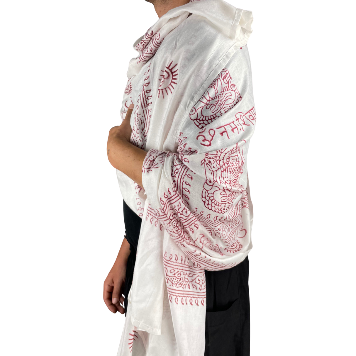 Ram Nami Tibetischer Glücksschal Weiß Rot