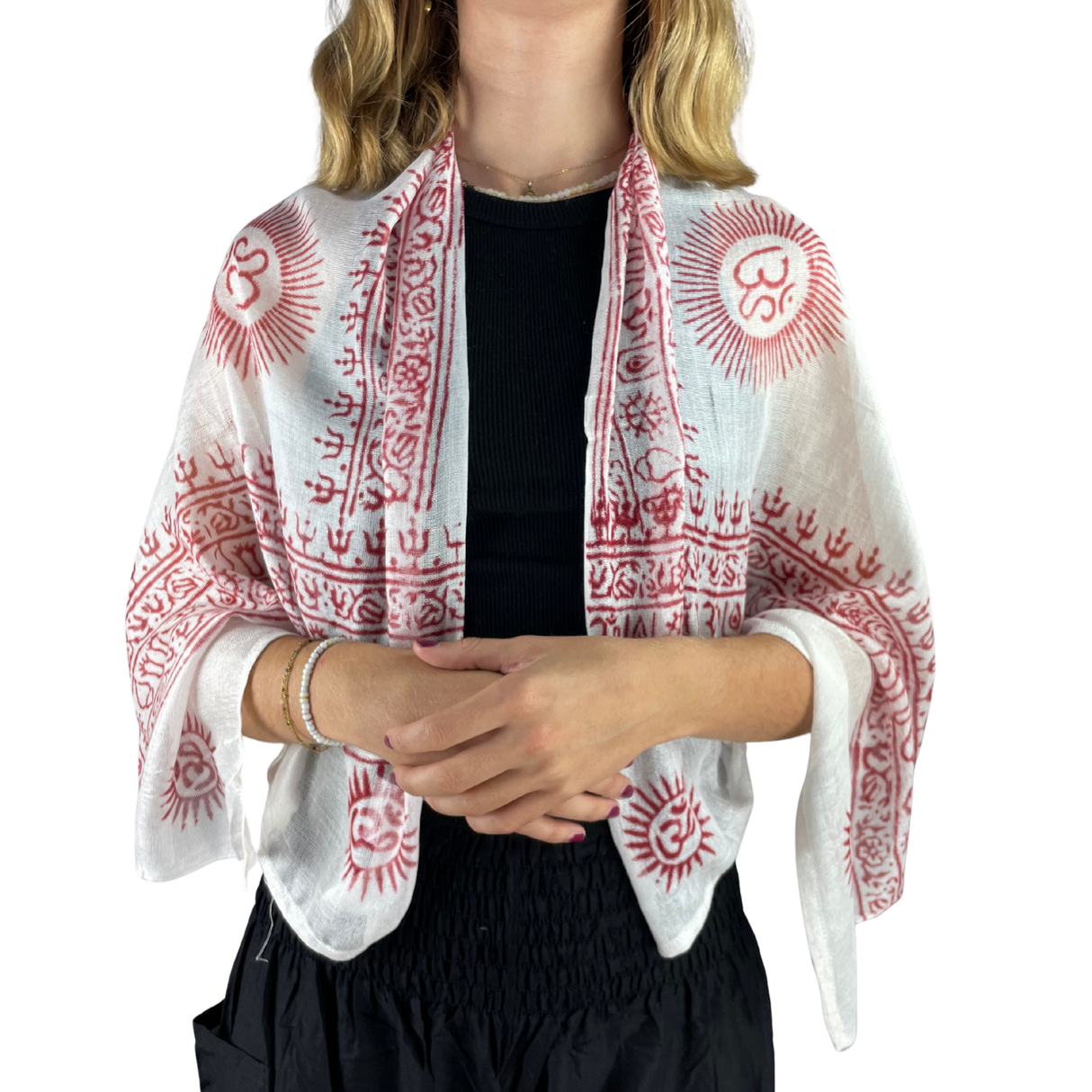 Ram Nami Tibetischer Glücksschal Weiß Rot