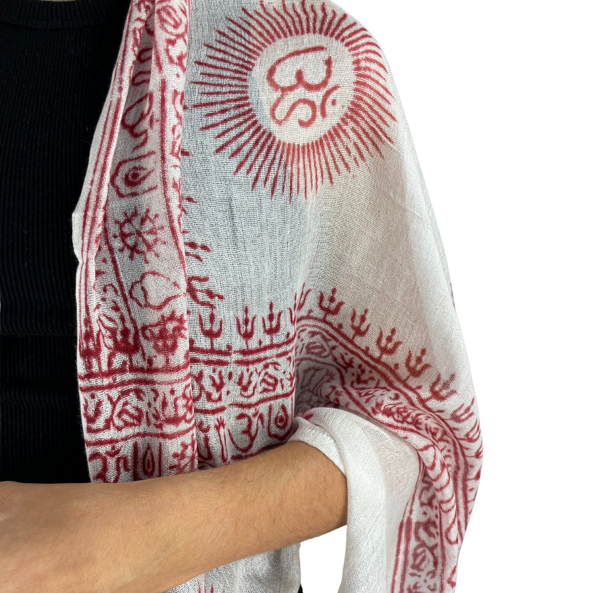 Ram Nami Tibetischer Glücksschal Weiß Rot