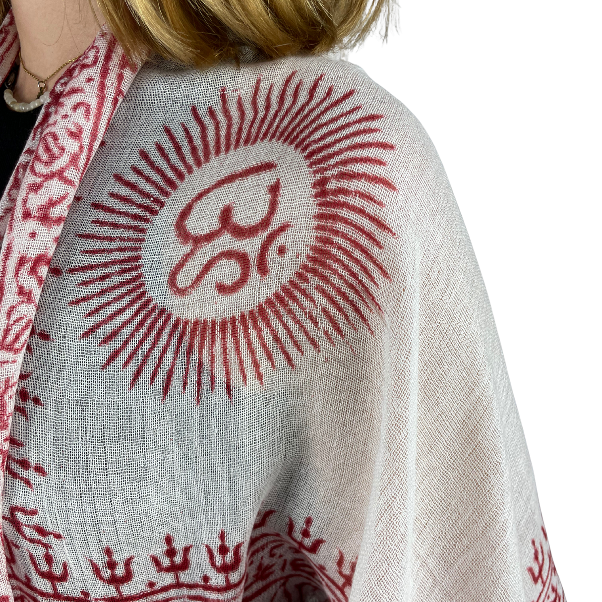 Ram Nami Tibetischer Glücksschal Weiß Rot