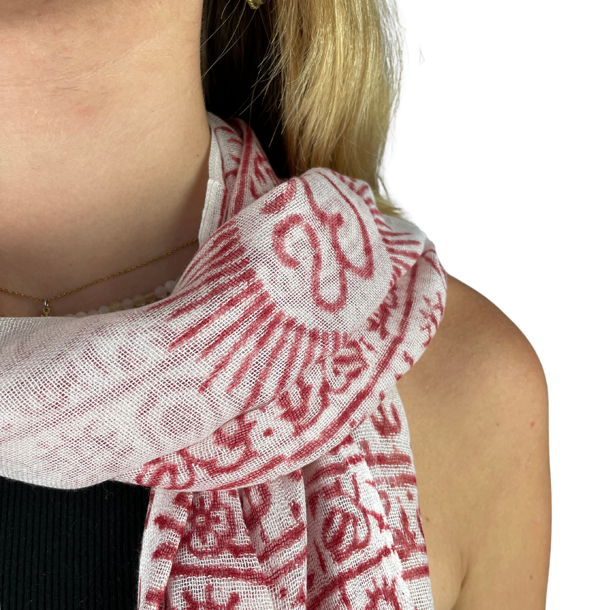 Ram Nami Tibetischer Glücksschal Weiß Rot