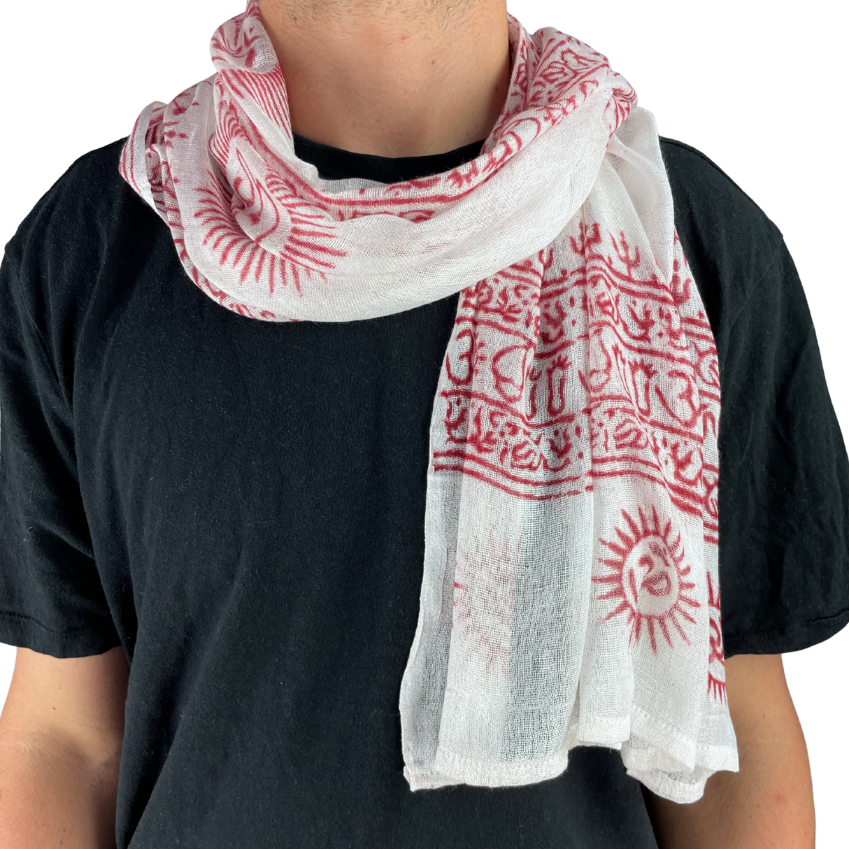 Ram Nami Tibetischer Glücksschal Weiß Rot