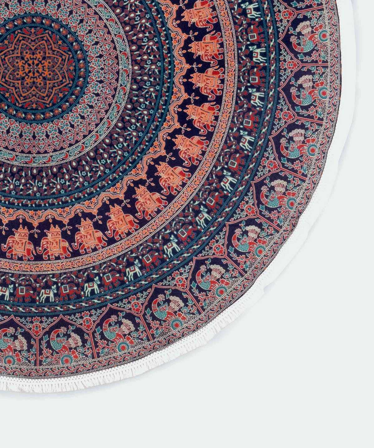 Rundes Mandala Tuch Elefanten türkis orange - ca. 185 cm