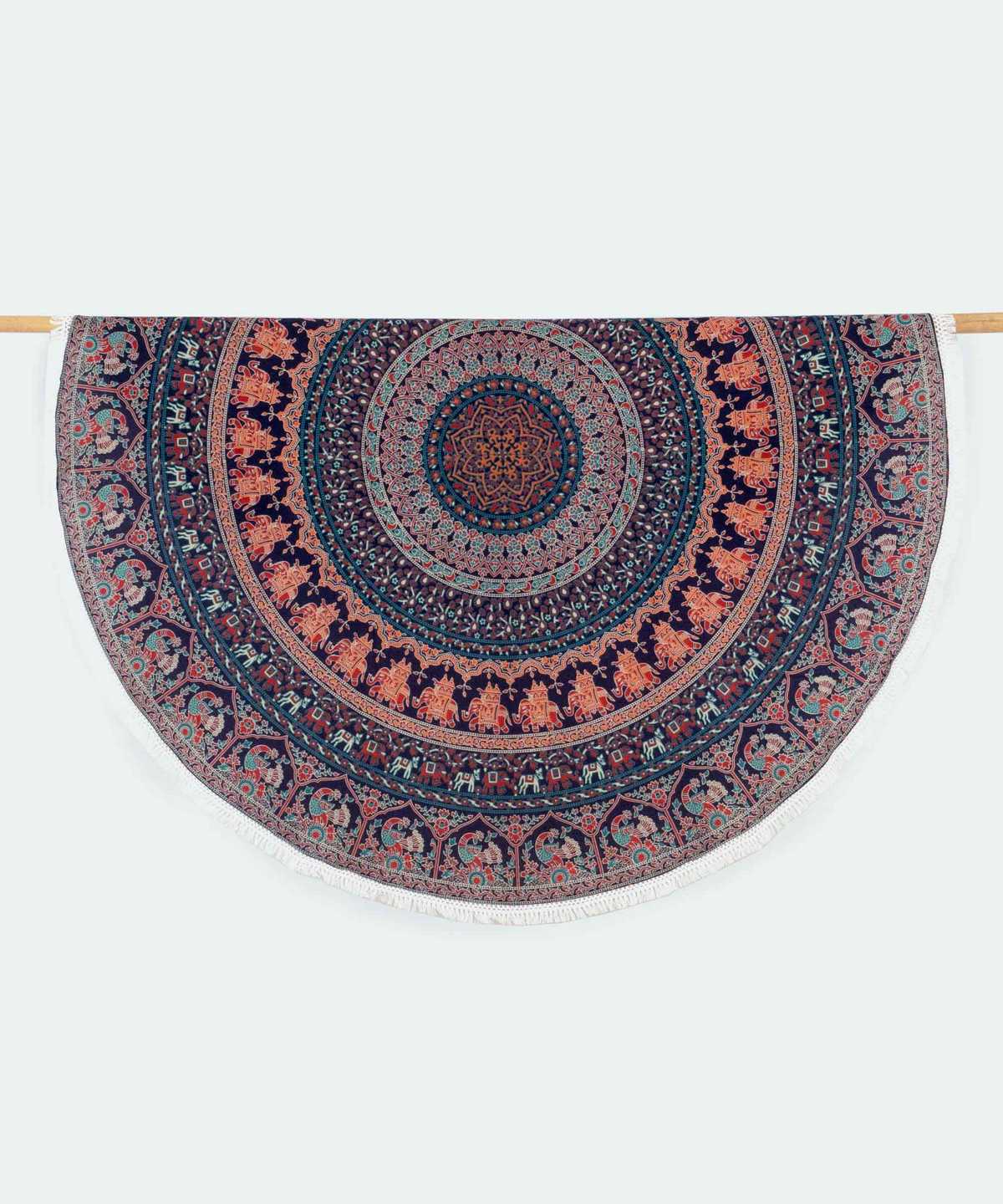 Rundes Mandala Tuch Elefanten türkis orange - ca. 185 cm
