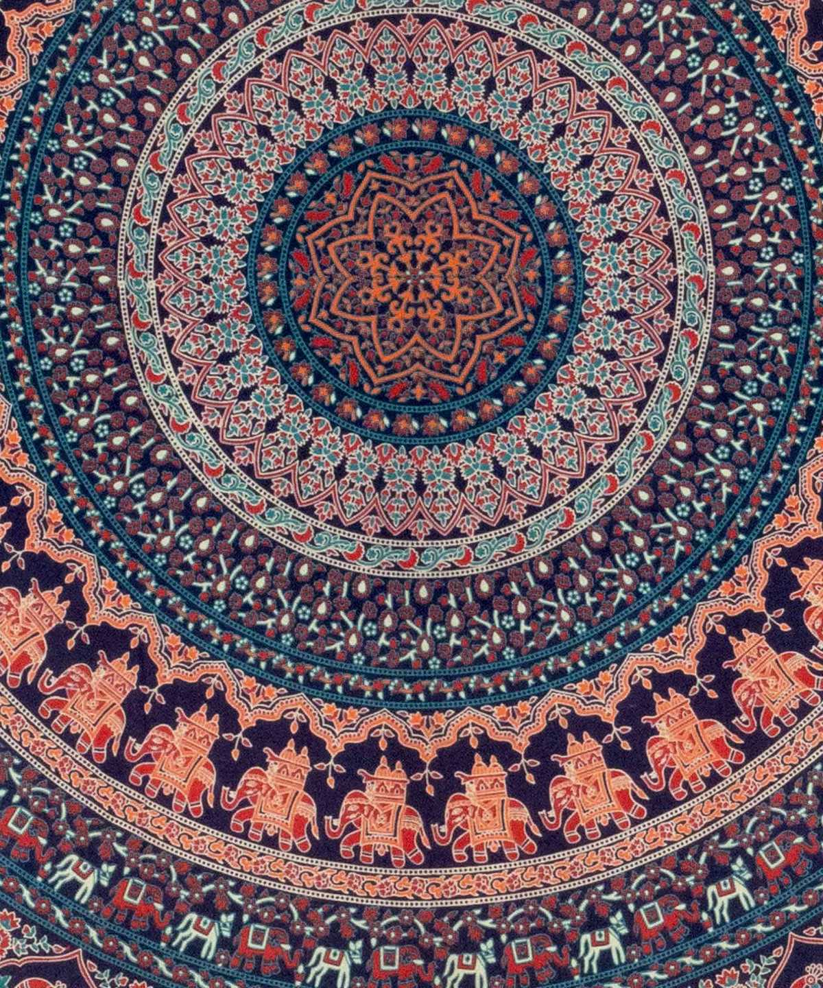 Rundes Mandala Tuch Elefanten türkis orange - ca. 185 cm