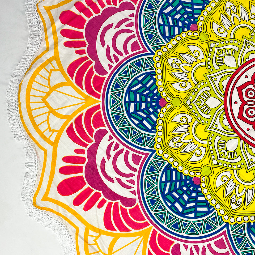 Rundes Mandala Tuch Lotus rosa gelb