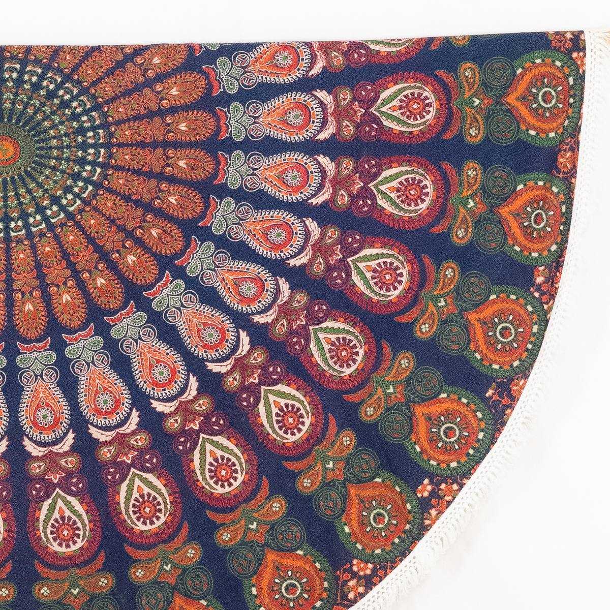 Rundes Mandala Tuch Pfauenfeder blau grün orange - ca. 185 cm