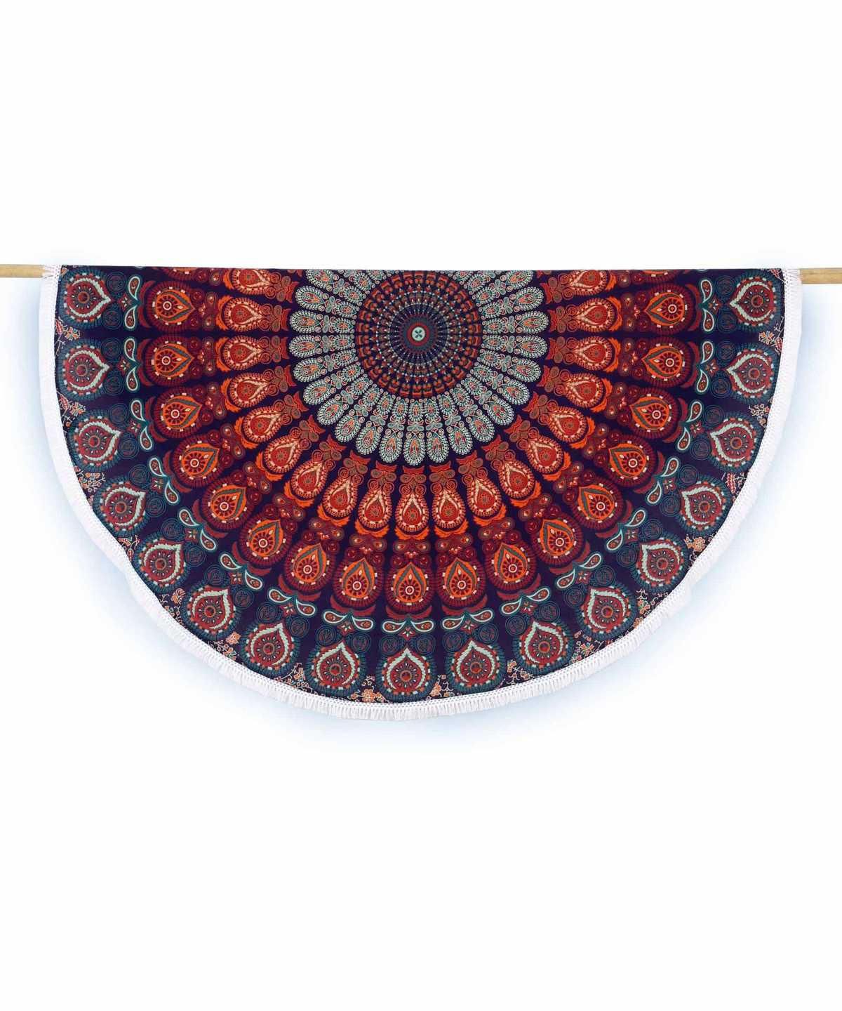 Rundes Mandala Tuch Pfauenfeder blau orange türkis - ca. 185 cm