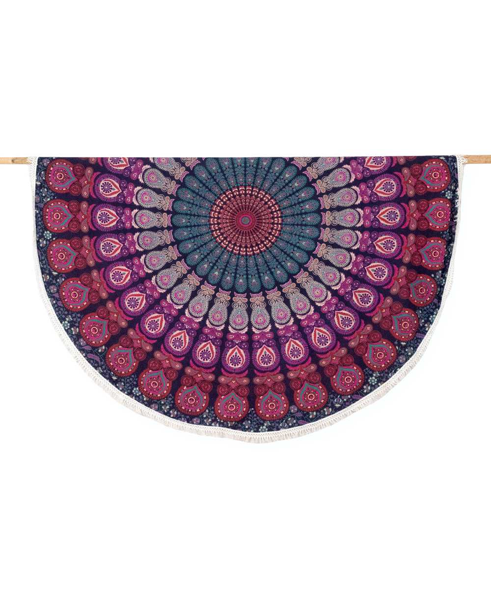 Rundes Mandala Tuch Pfauenfeder bordeaux rosa - ca. 185 cm