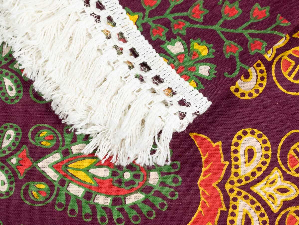 Rundes Mandala Tuch Pfauenfeder rot grün gelb - ca. 185 cm