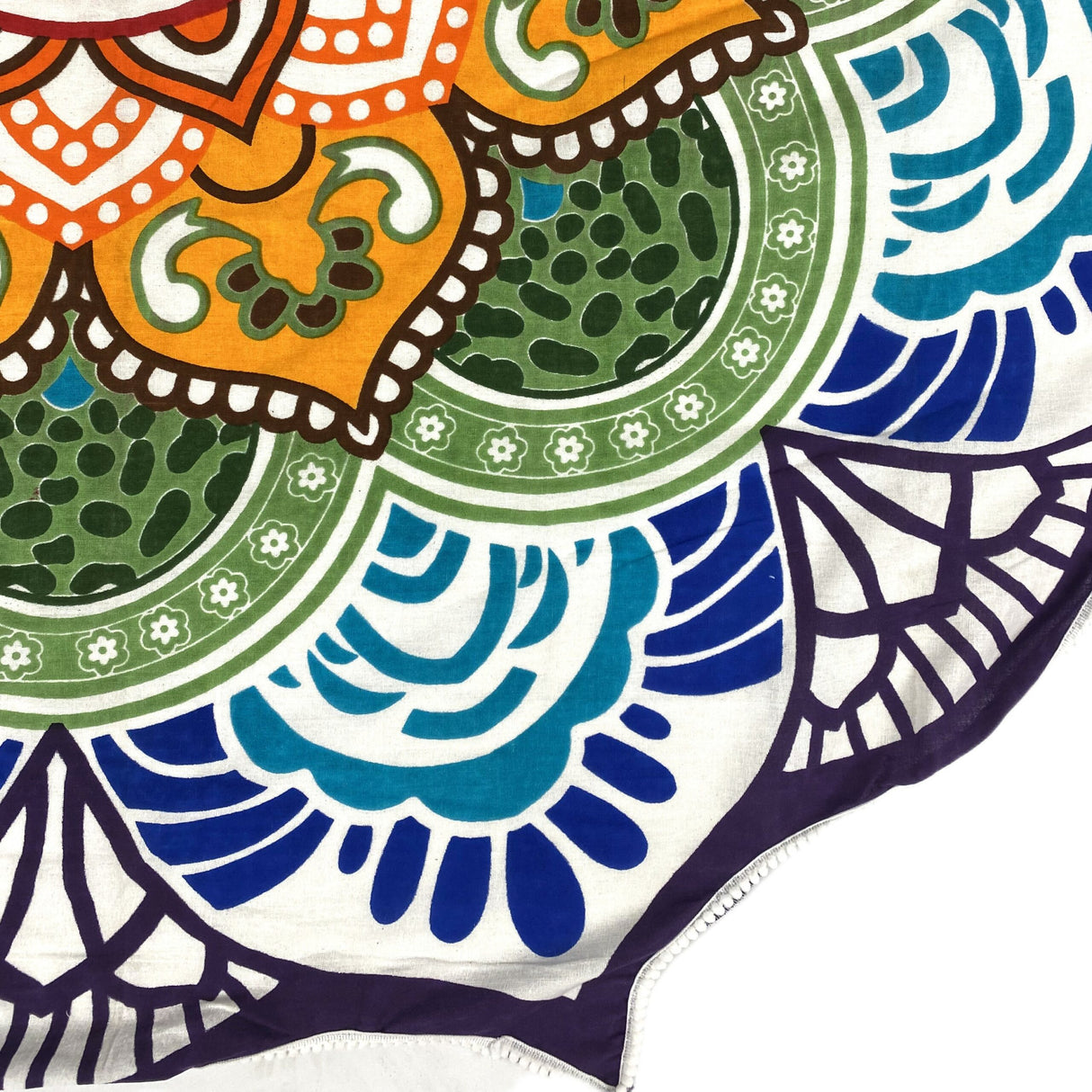 Rundes Strandtuch Lotus bunt 7 Chakren 100% Baumwolle Mandala Tuch XXL für Unterwegs am Strand im Park und Garten, Picknicktuch runde Decke