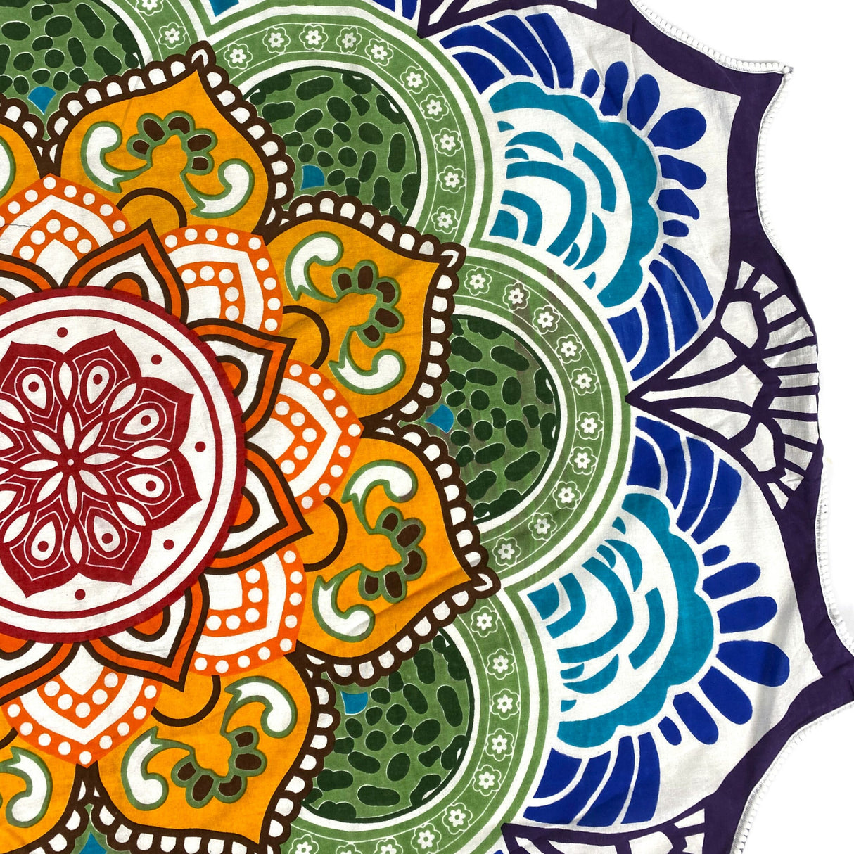 Rundes Strandtuch Lotus bunt 7 Chakren 100% Baumwolle Mandala Tuch XXL für Unterwegs am Strand im Park und Garten, Picknicktuch runde Decke