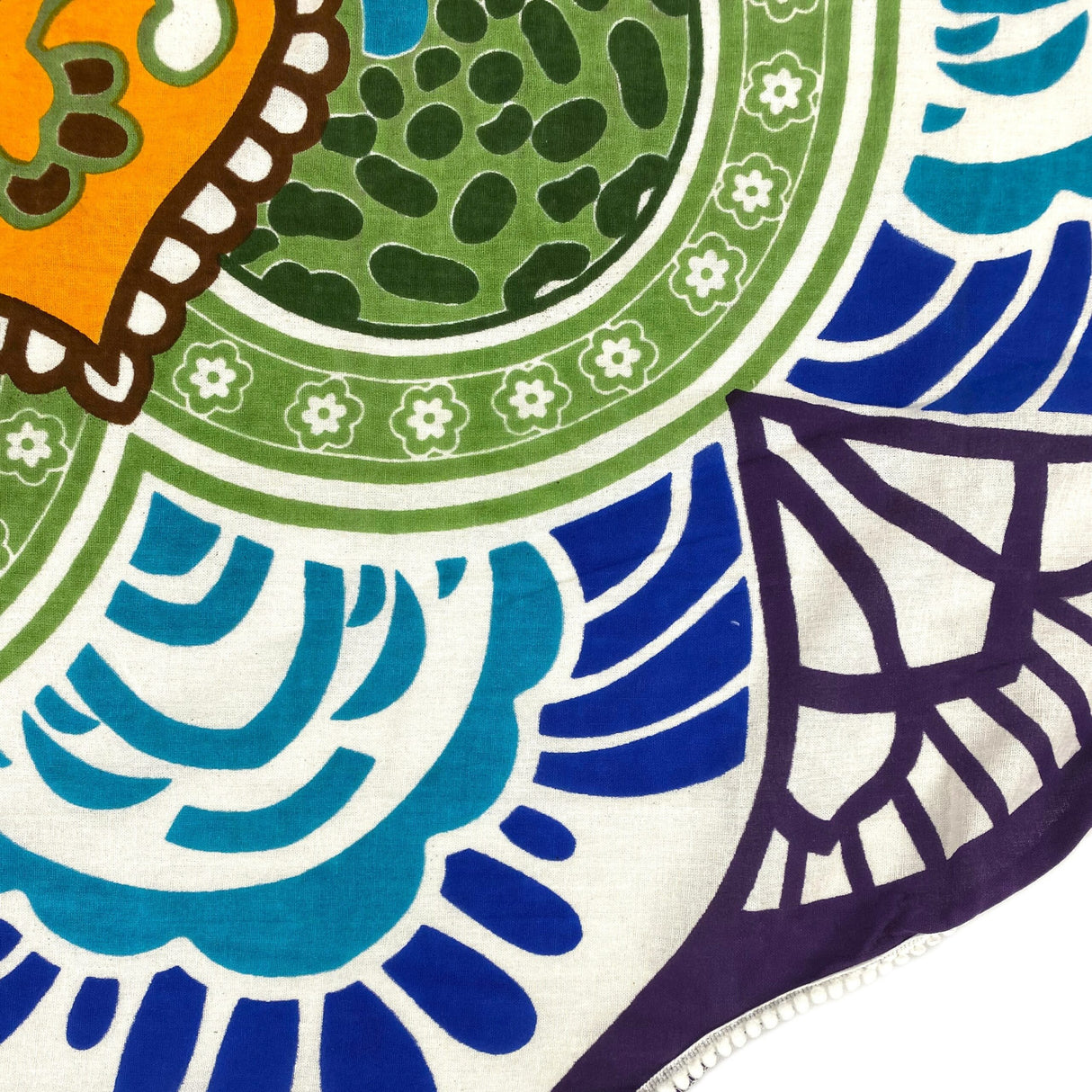 Rundes Strandtuch Lotus bunt 7 Chakren 100% Baumwolle Mandala Tuch XXL für Unterwegs am Strand im Park und Garten, Picknicktuch runde Decke