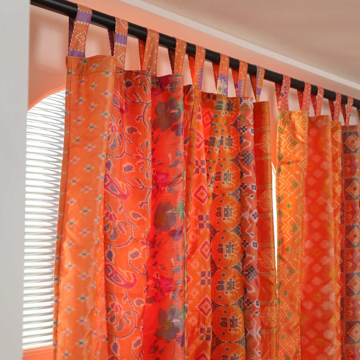 Sari Vorhang orange indische Patchwork Vorhänge aus recycelten Sarees