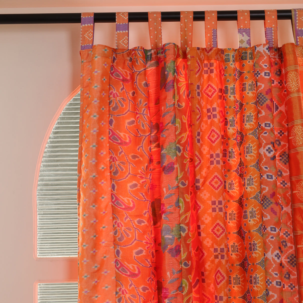 Sari Vorhang orange indische Patchwork Vorhänge aus recycelten Sarees