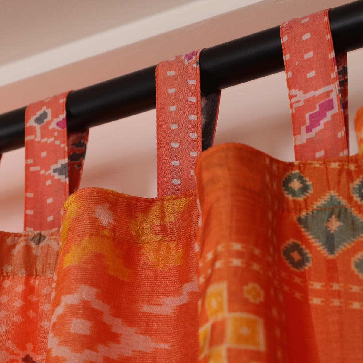 Sari Vorhang orange indische Patchwork Vorhänge aus recycelten Sarees