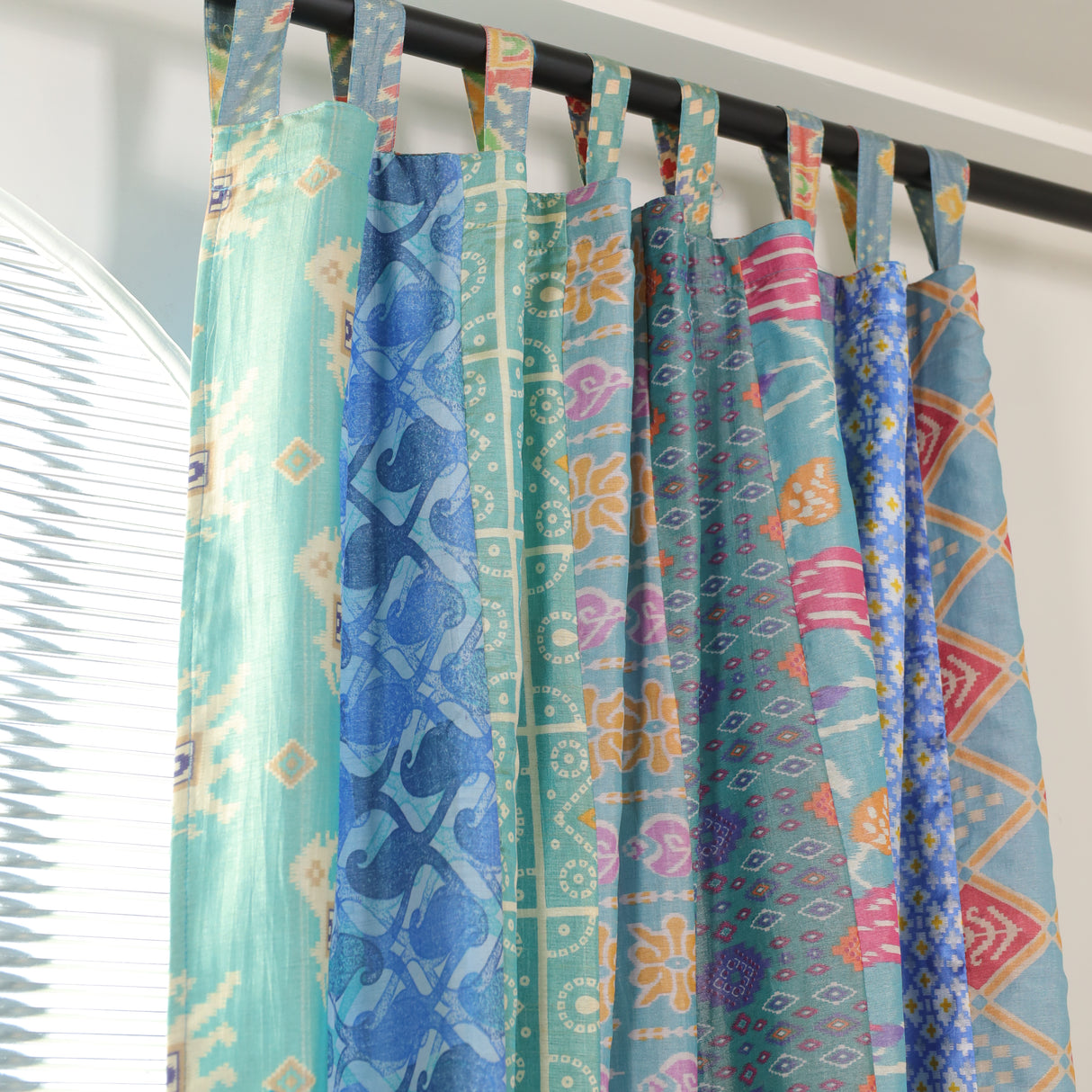 Sari Vorhang türkis indische Patchwork Vorhänge aus recycelten Sarees