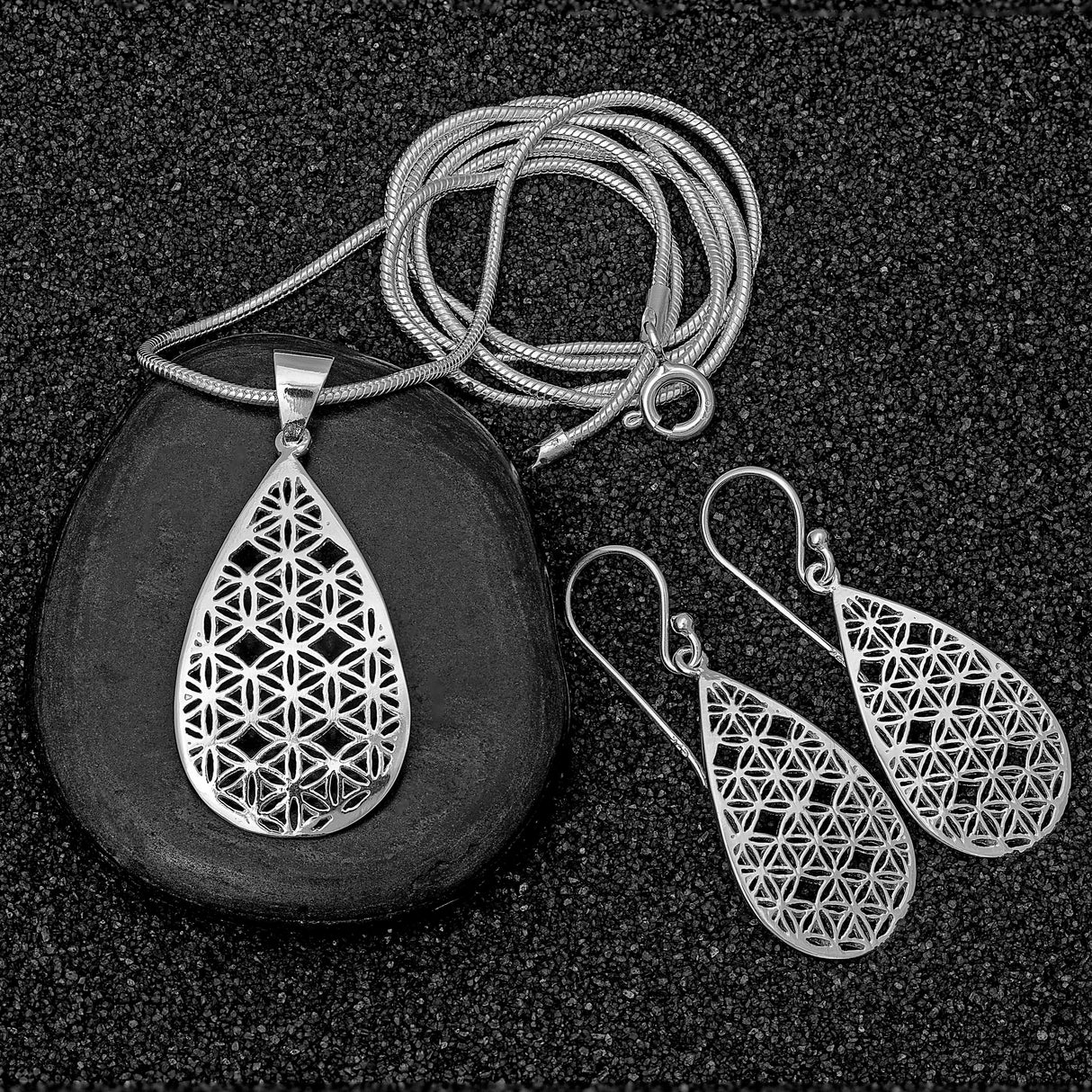 Schmuckset Lebensblume Silber- Ohrringe & Halskette