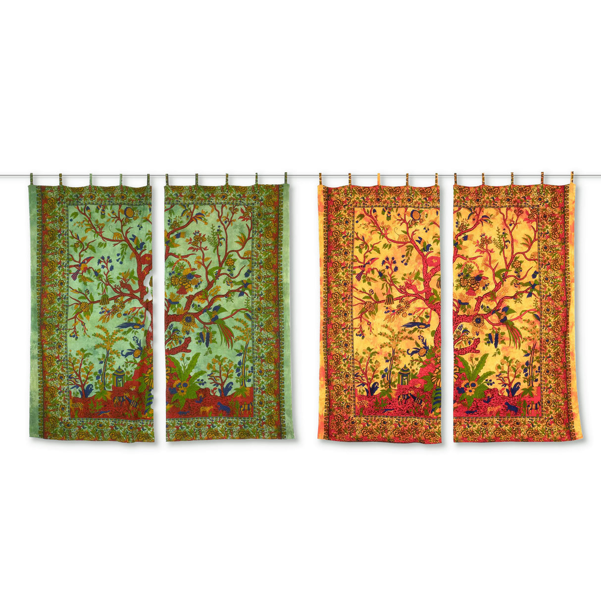 Produkt-Set Indische Vorhänge Lebensbaum orange und grün