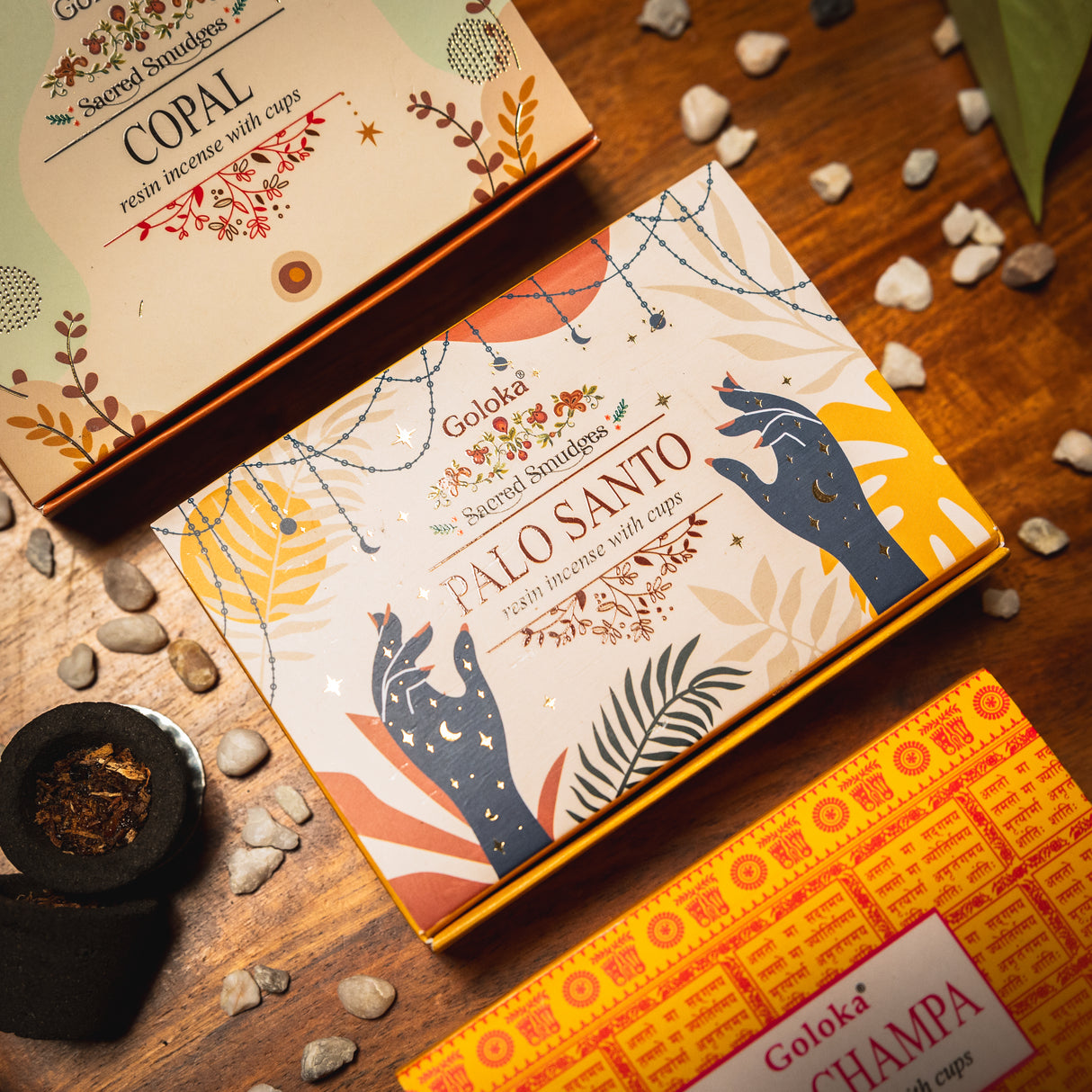 Smudge Cup Set Sechs Aromen indisches Räucherwerk von Goloka