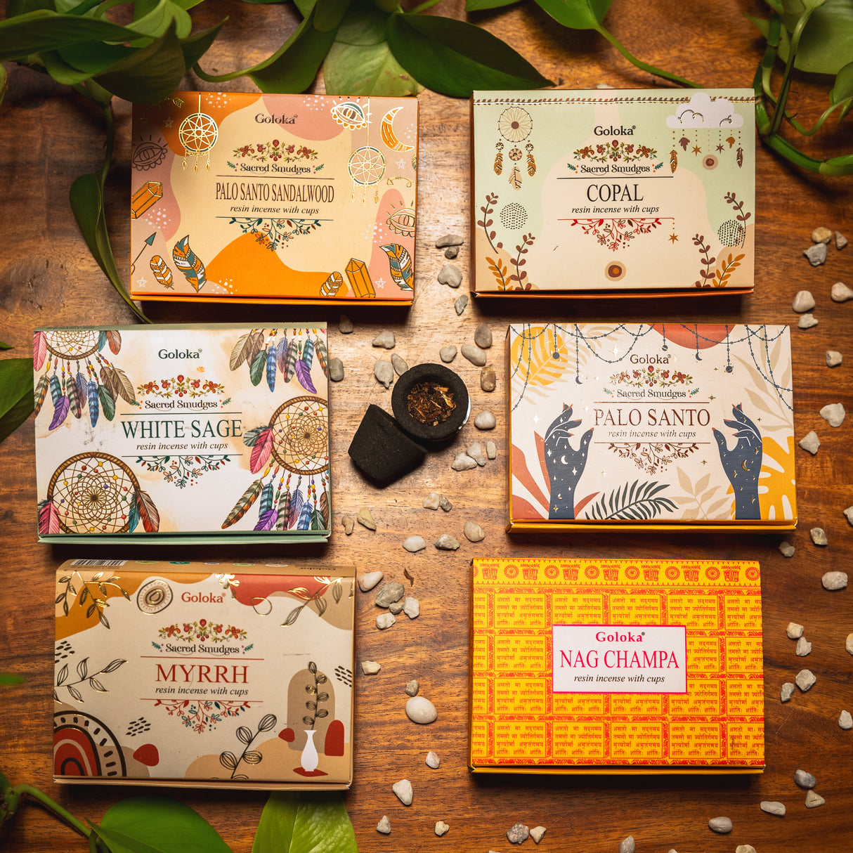 Smudge Cup Set Sechs Aromen indisches Räucherwerk von Goloka