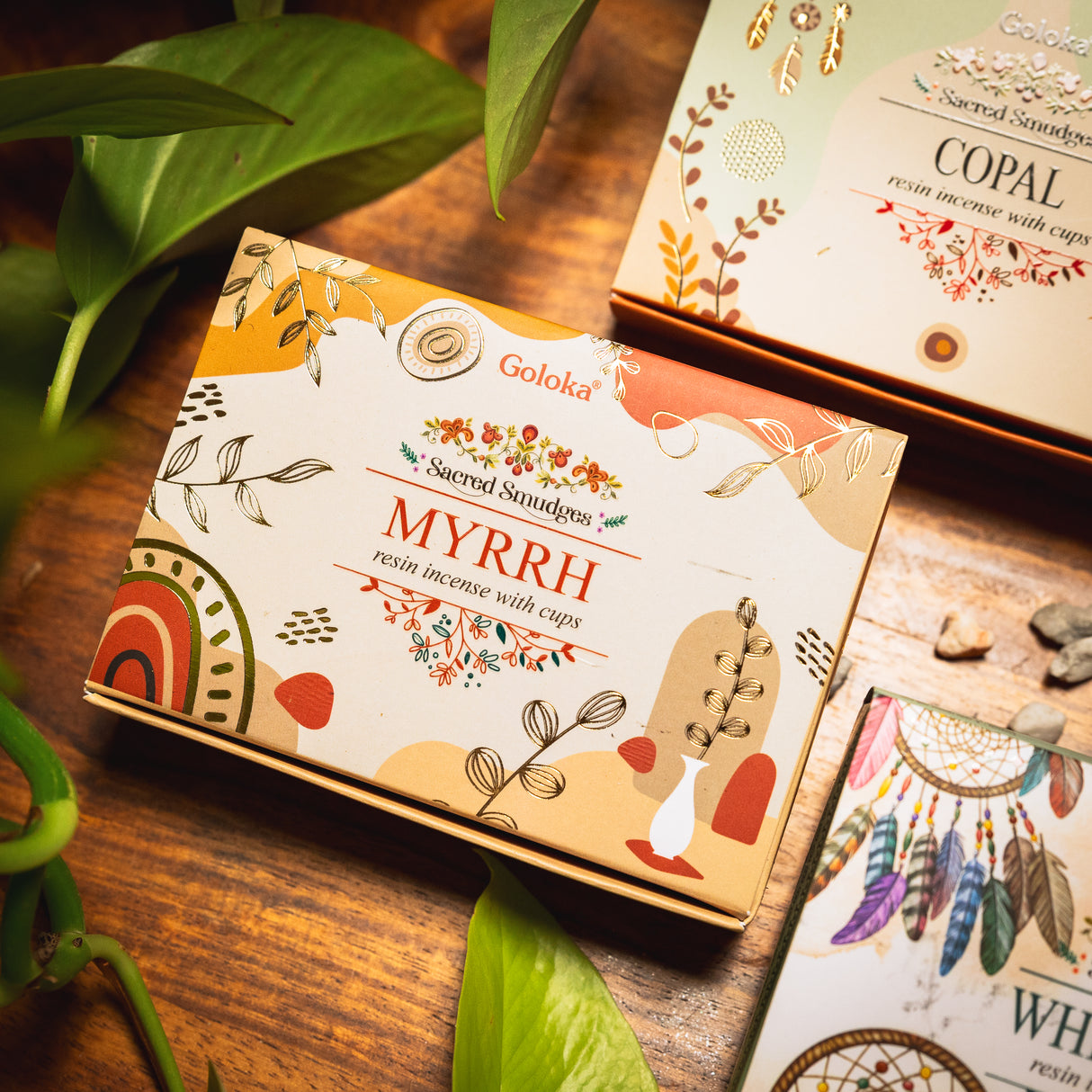 Smudge Cups Trio Frische Aromen Räucherset aus Myrrhe, Copal und weissem Salbei Smuge Cups von Goloka