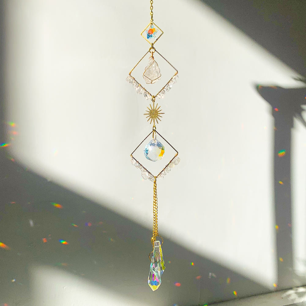 Sonnenfänger Bergkristall Rosenquarz Geometrisch 27 cm