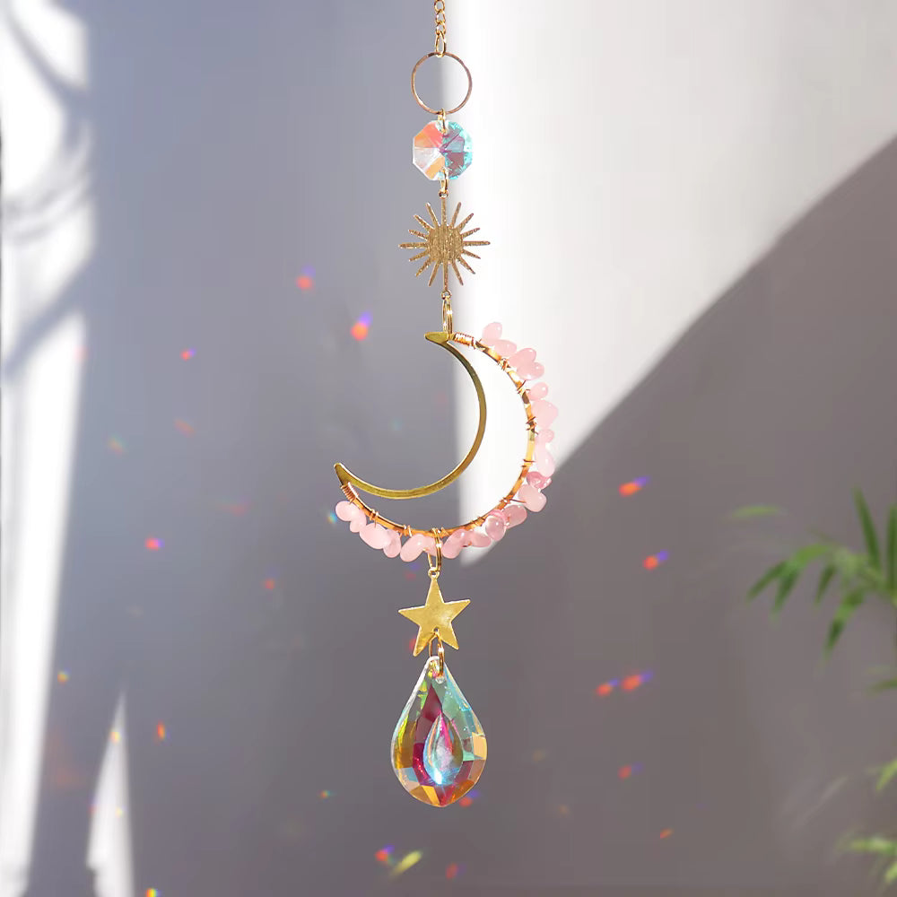 Sonnenfänger Edelstein Rosenquarz Mondsichel 18 cm