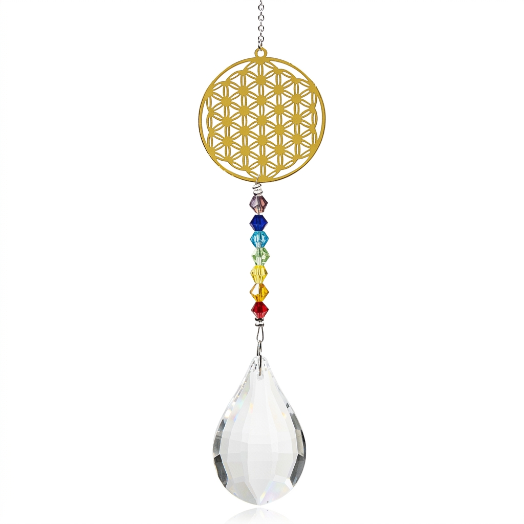 Sonnenfänger mit Chakrakette & Blume des Lebens: Lichtspiel für deine Räume