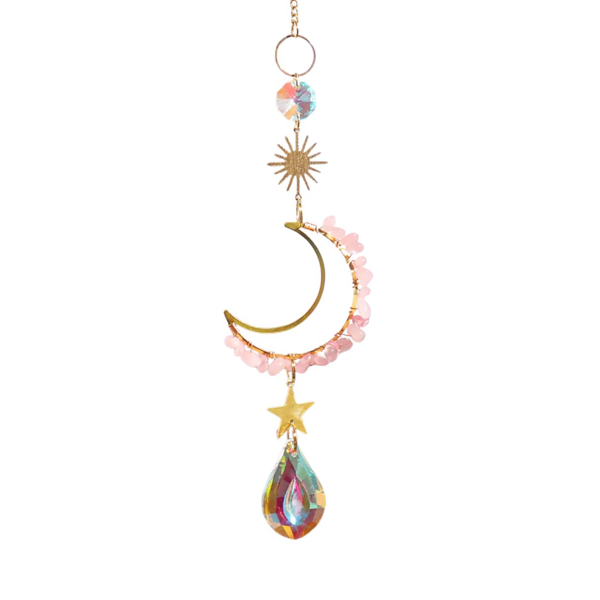 Sonnenfänger Edelstein Rosenquarz Mondsichel 18 cm