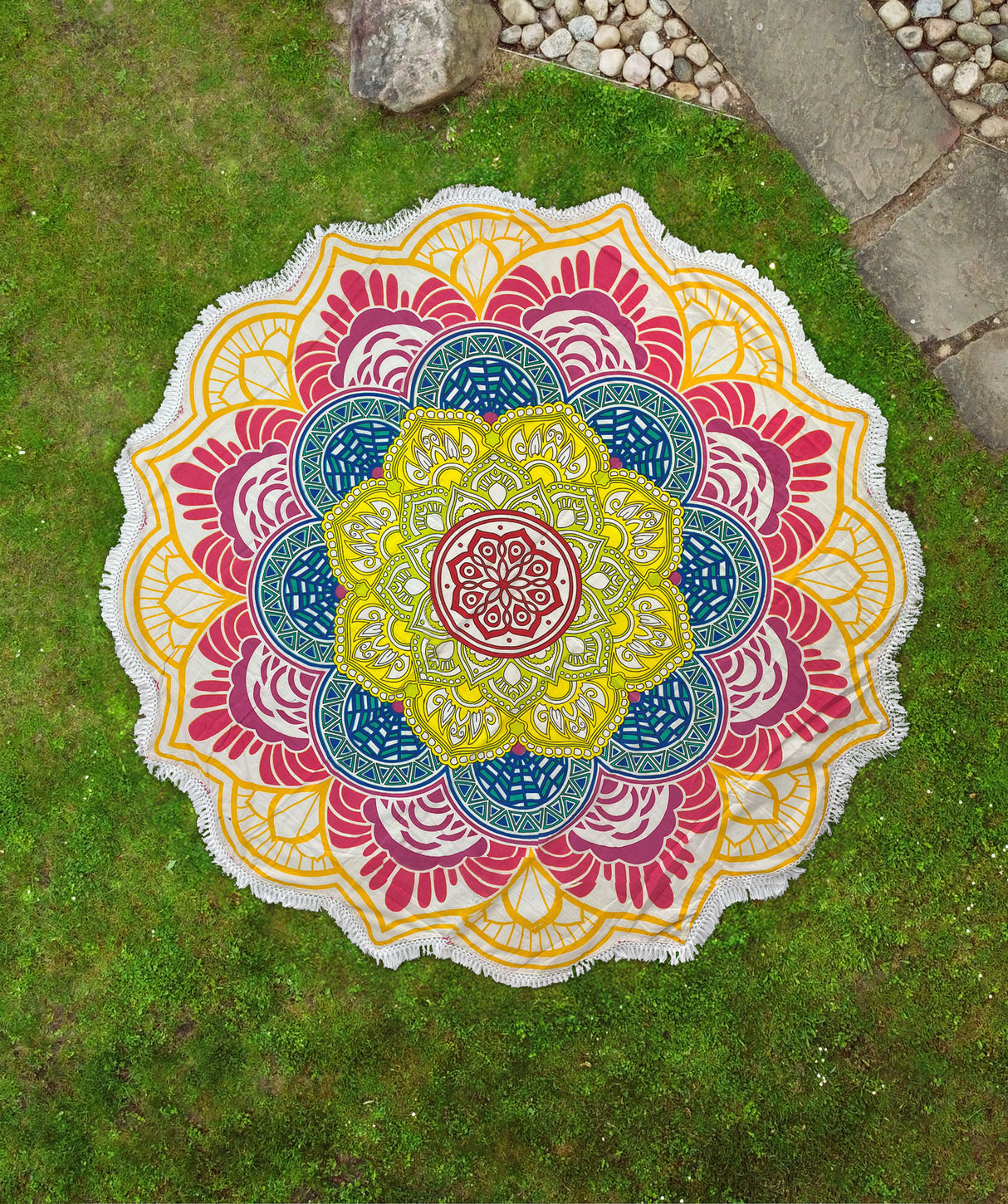 Strandtuch Mandala Lotus rosa gelb 100% Baumwolle fair gehandelt Karmandala