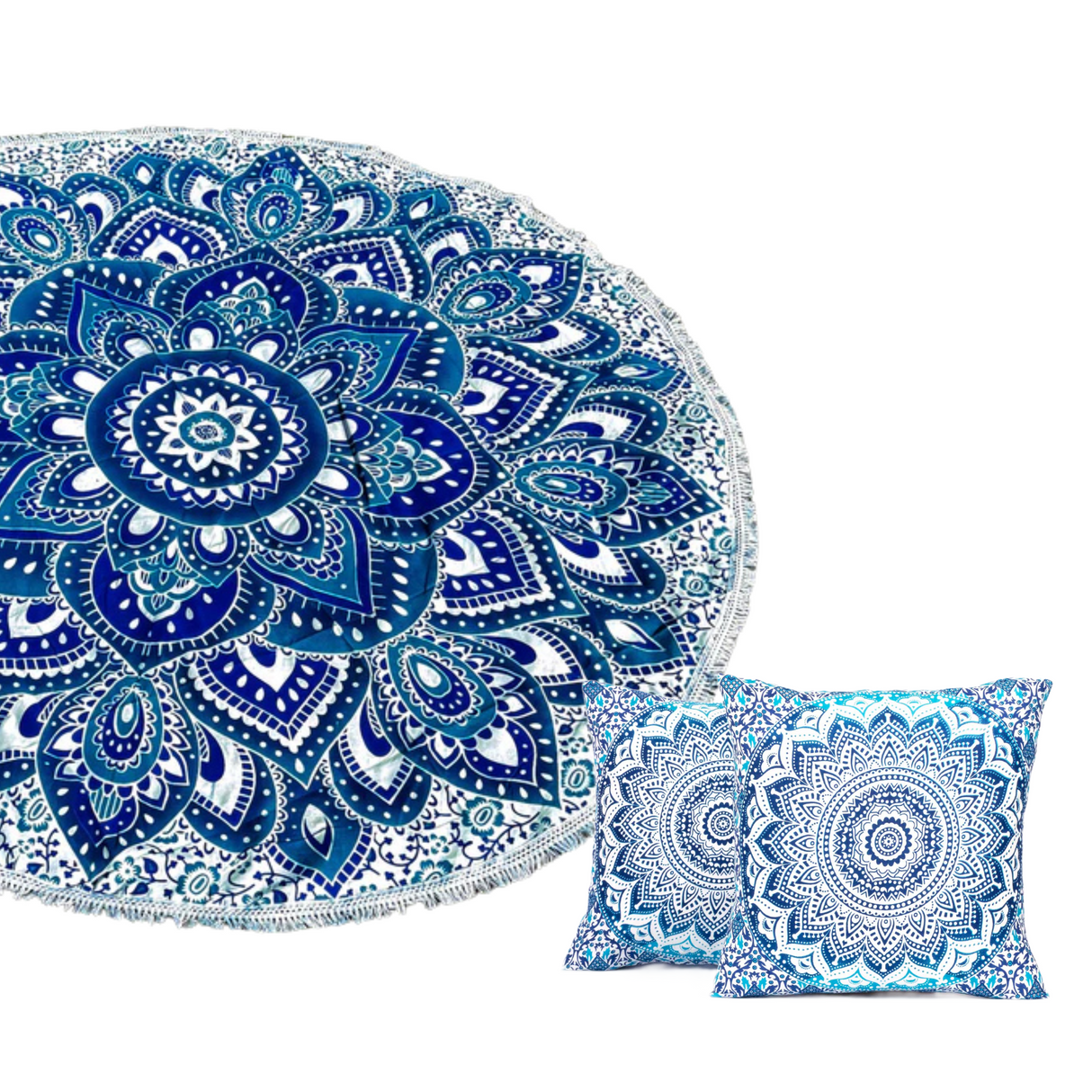 Strandtuch + 2 Kissen Lotus Mandala blau