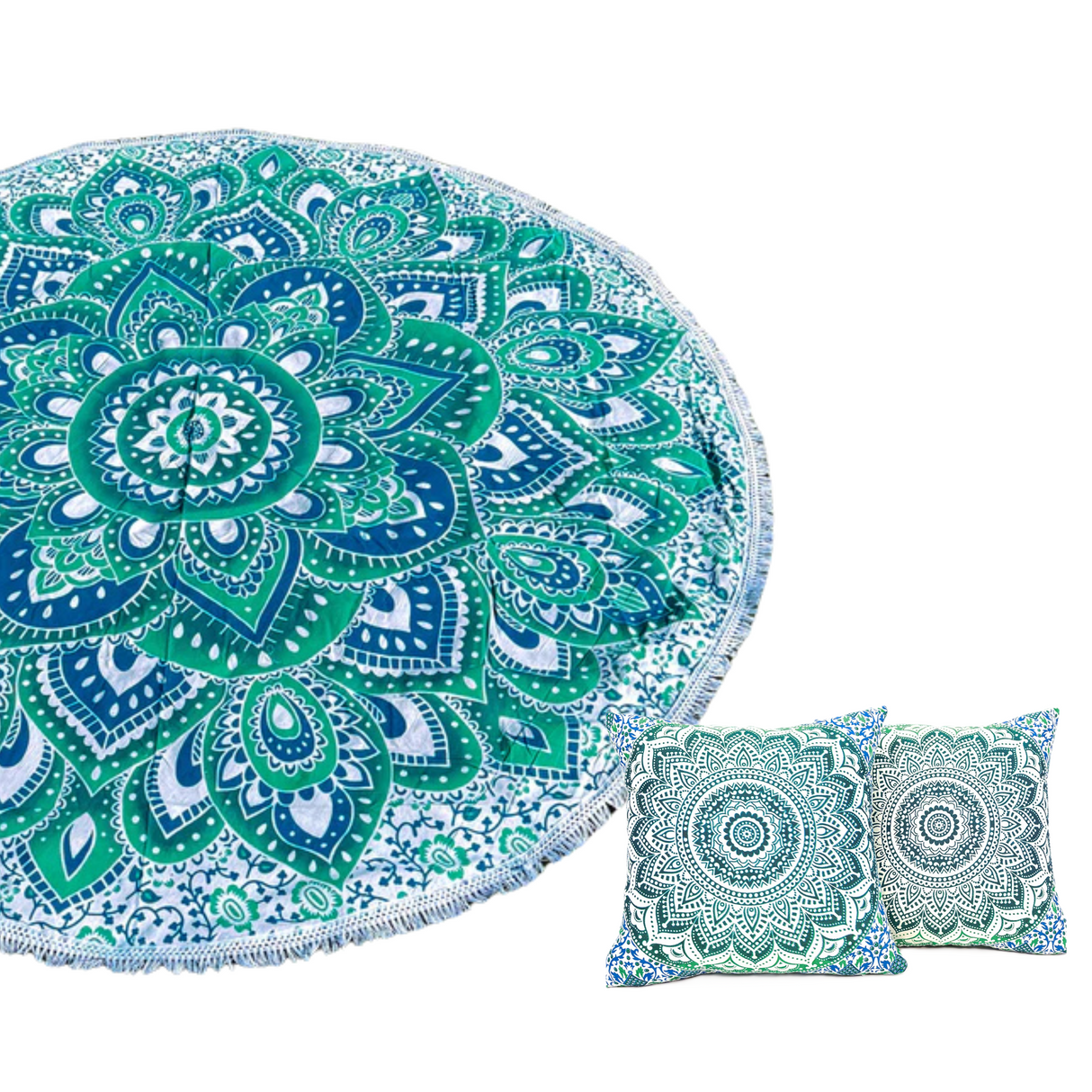 Strandtuch + 2 Kissen Lotus Mandala türkis