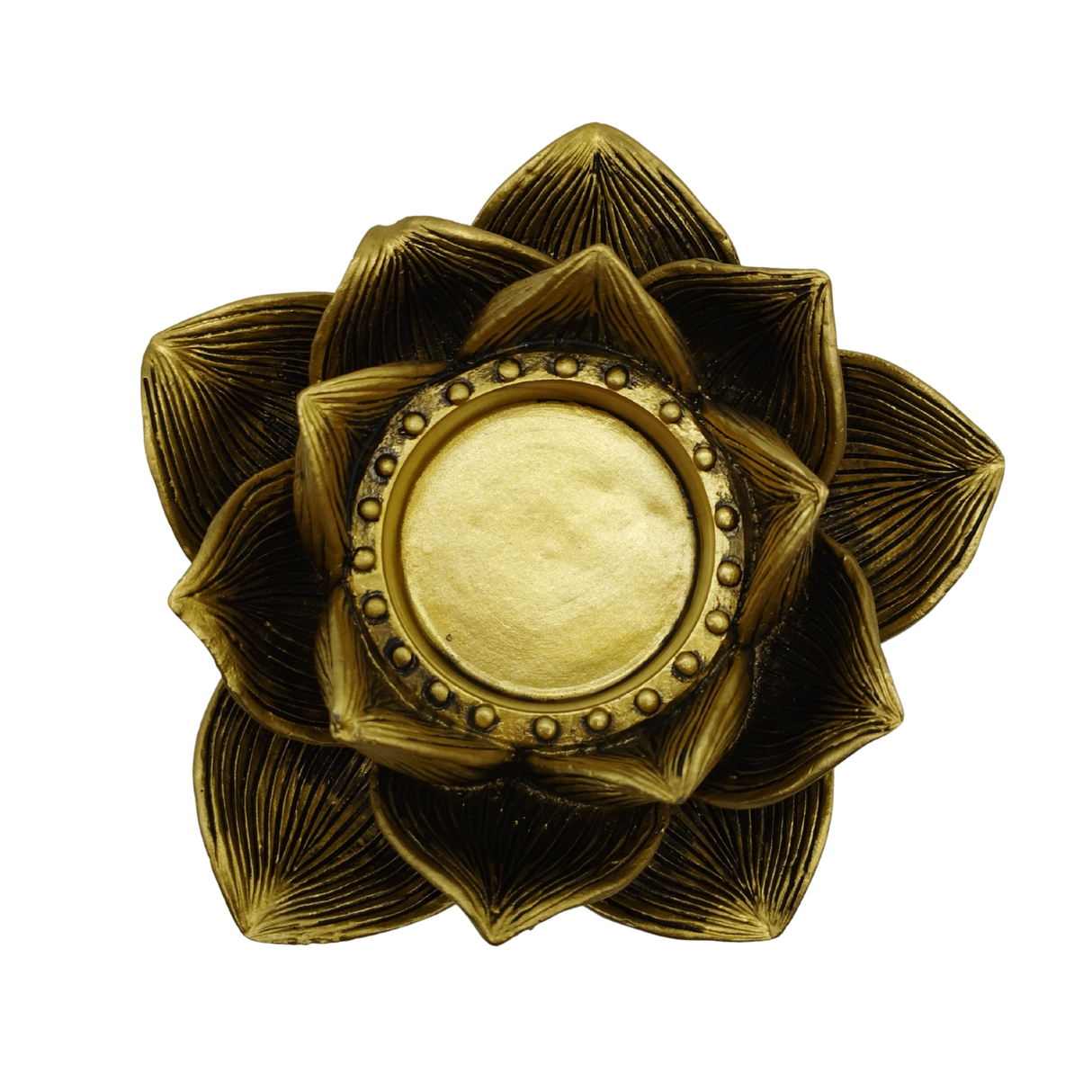 Teelichthalter Lotusblüte Gold aus robustem Polyresin