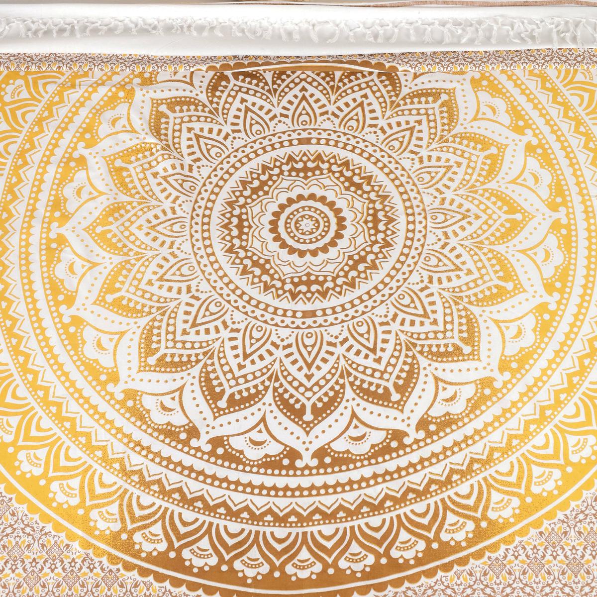 Tagesdecke Bettüberwurf 2x2m Mandala ocker braun 100% Baumwolle, indisches Muster orientalischer Design