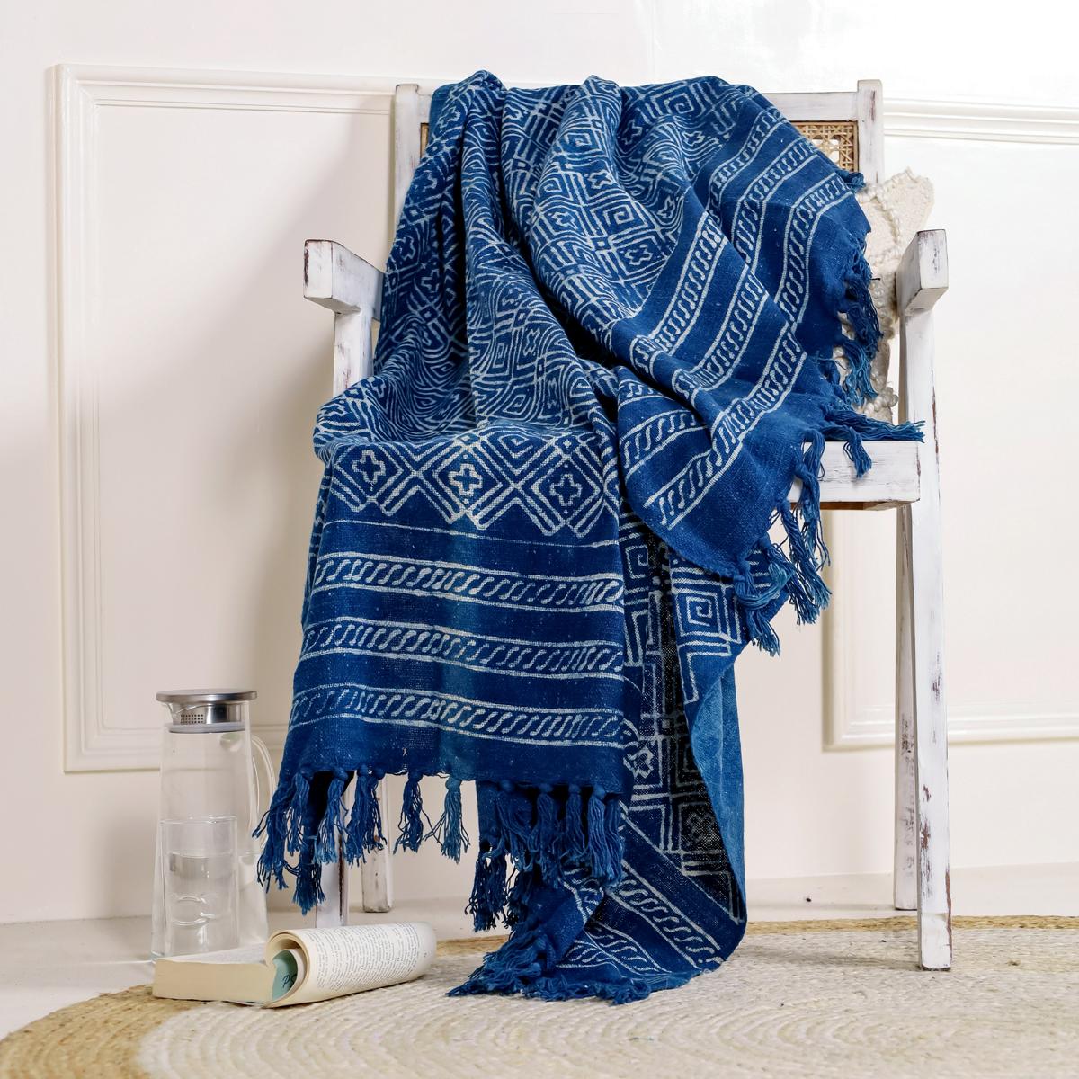 Blockdruck Tagesdecke Jodhpur - Indigo blau