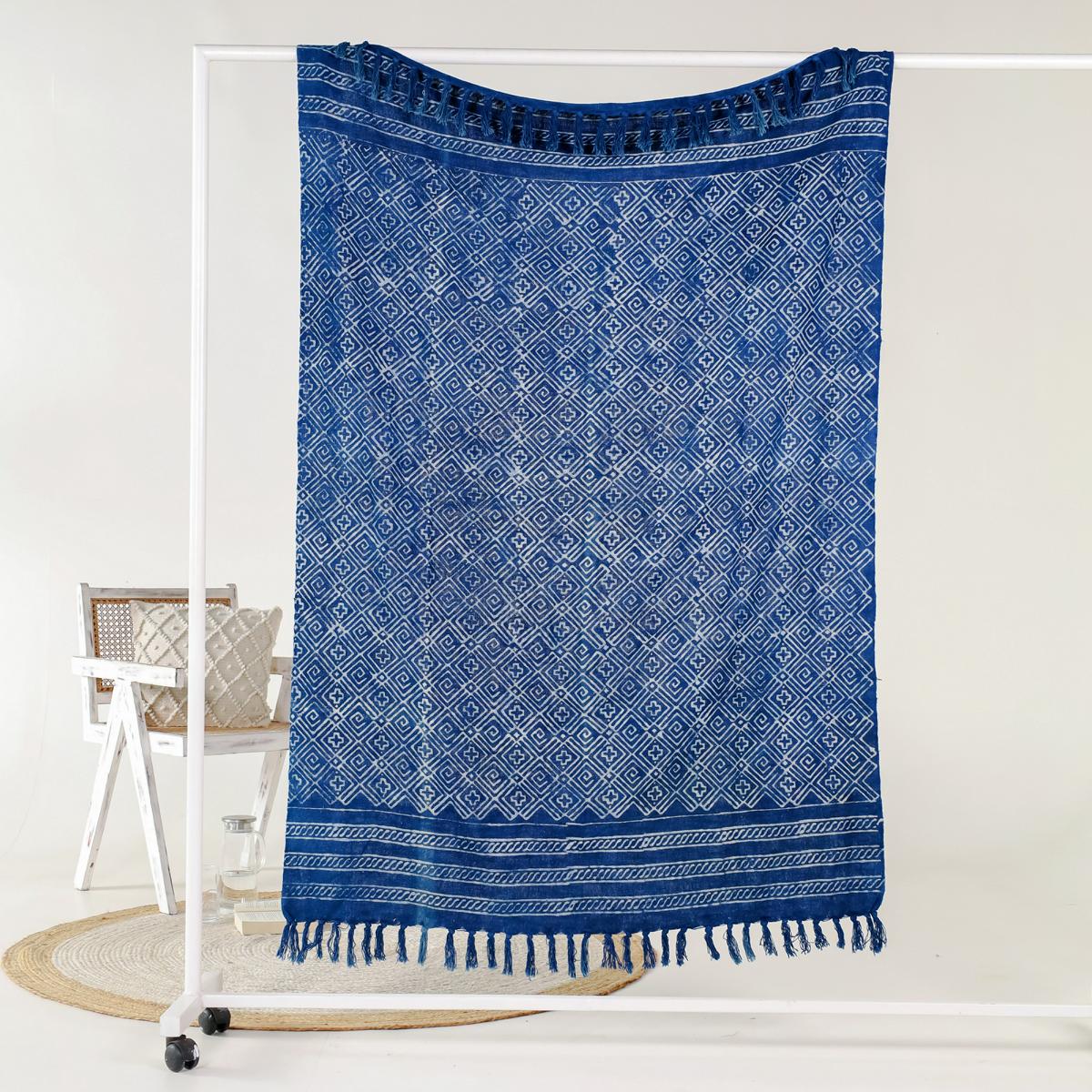 Blockdruck Tagesdecke Jodhpur - Indigo blau