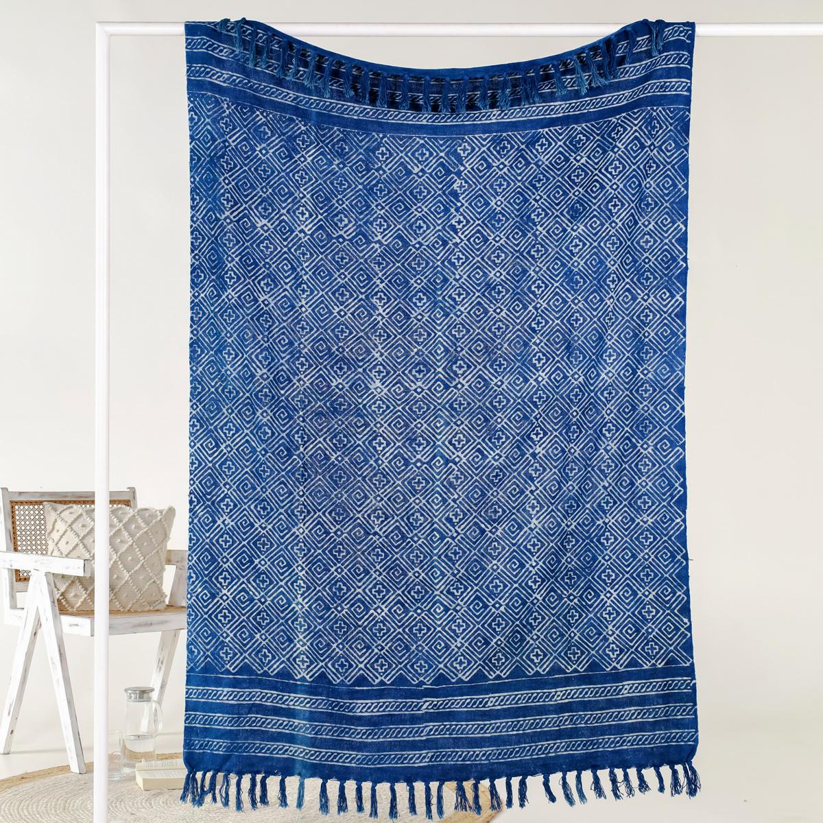 Blockdruck Tagesdecke Jodhpur - Indigo blau