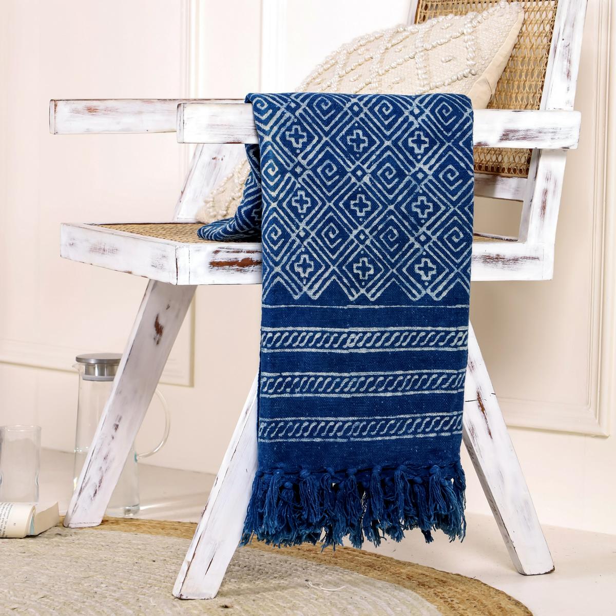 Blockdruck Tagesdecke Jodhpur - Indigo blau