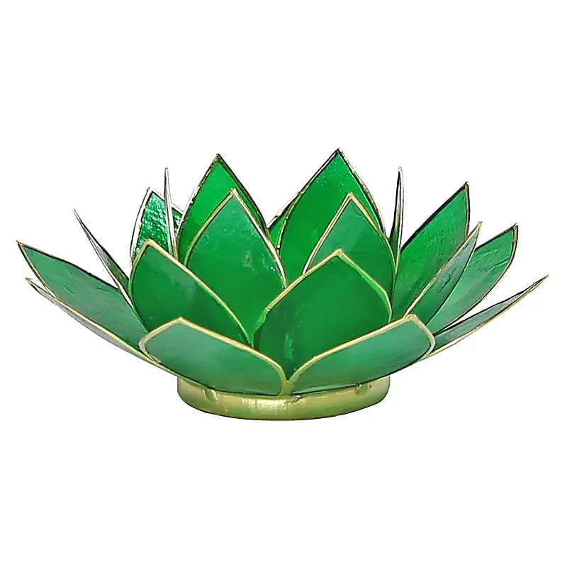 Teelichthalter Lotus grün Gold aus Glas