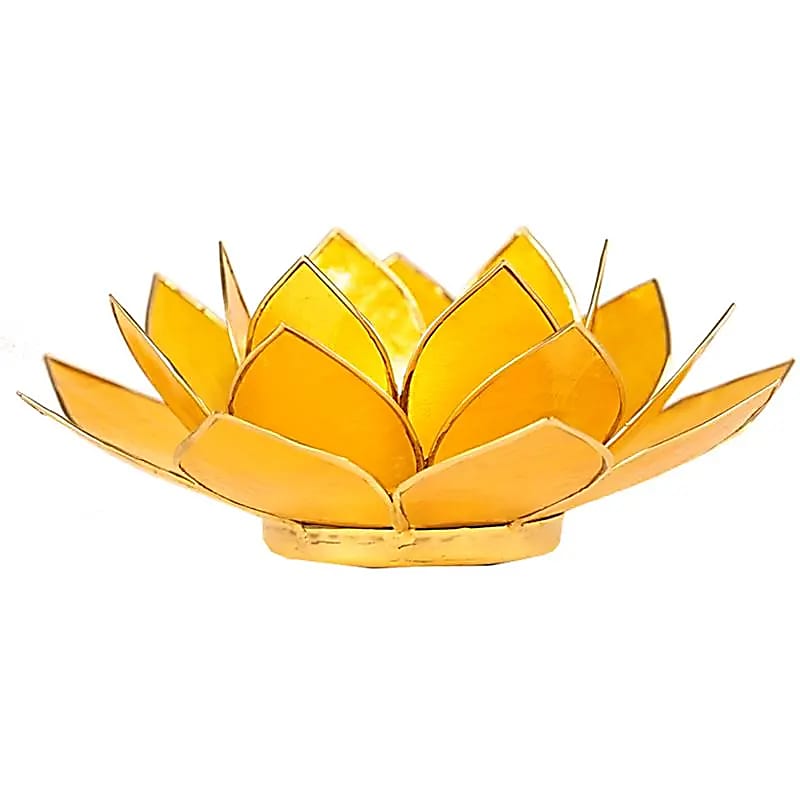 Teelichthalter Lotus gelb Gold aus Glas